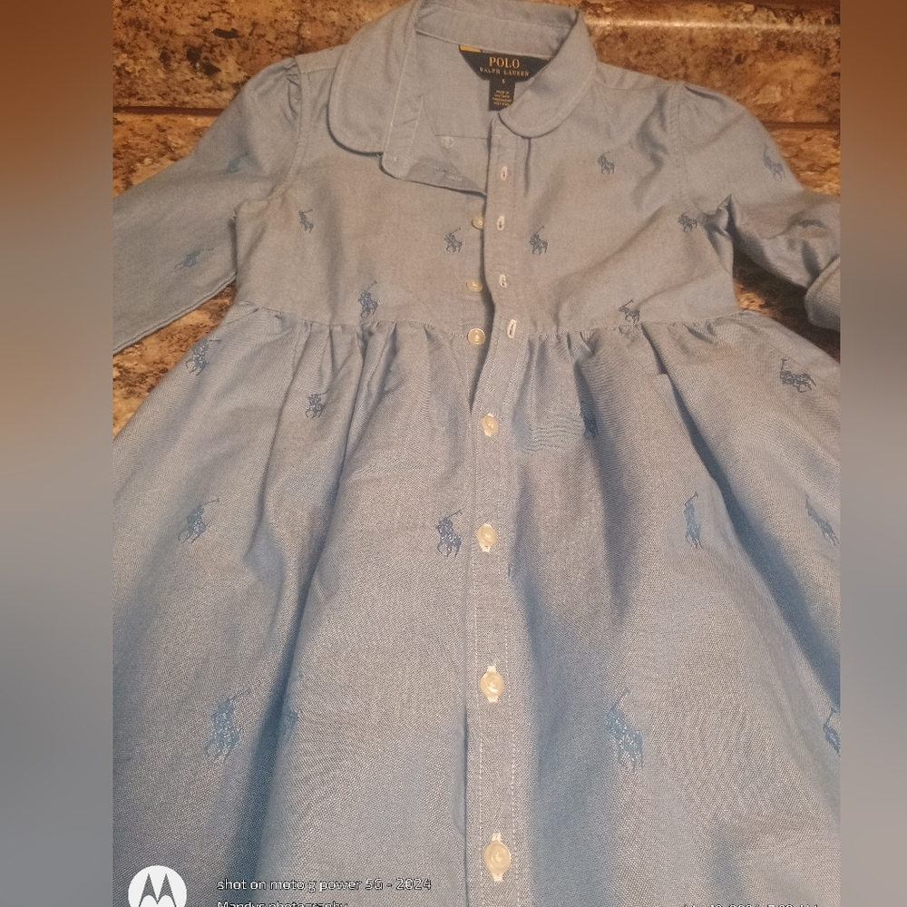 Ralph Lauren Polo Girls Pony Print Dress Denim Size 5 New - Picture 3 of 5